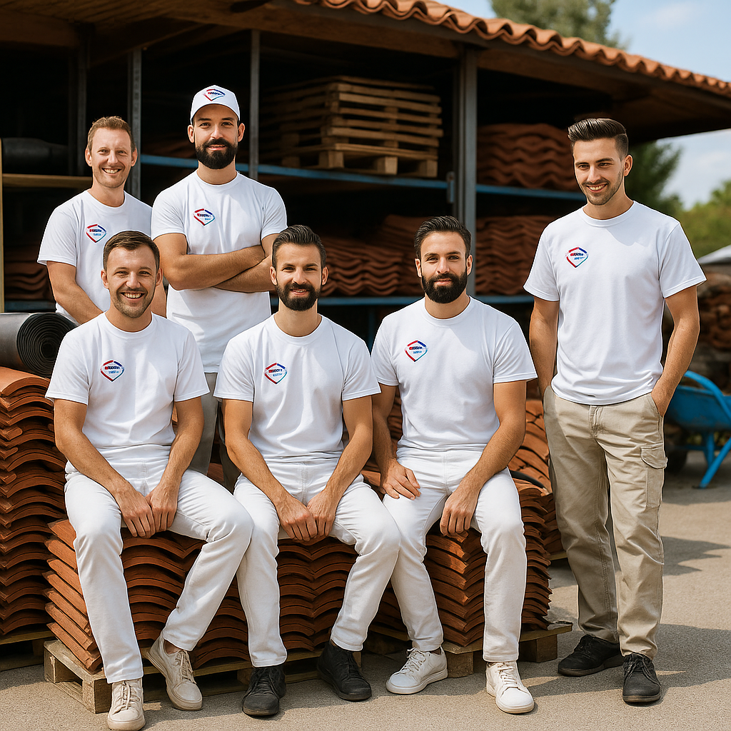 Équipe de couvreurs professionnels en pause